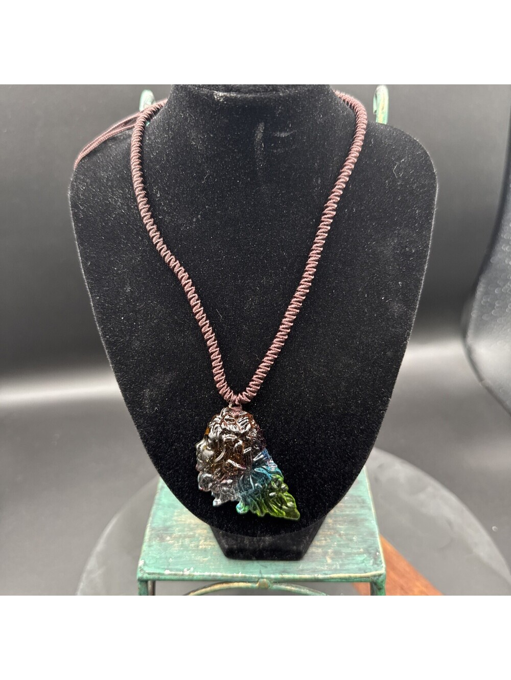 Handmade Macrame Necklace with Large Multicolor Glass Bead Boho Chic Statement